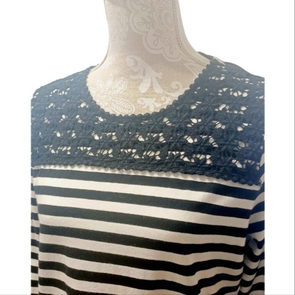 Chico's women's black and white stripe top with lace accent - Picture 2 of 5